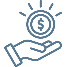 Hand holding a coin icon.