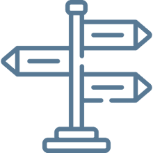 Direction signpost with three arrow signs.
