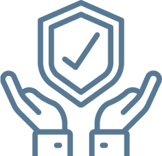 Hands holding a shield with checkmark.